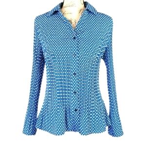 70's Style Retro Print Longsleeve Blue Multi Shirt